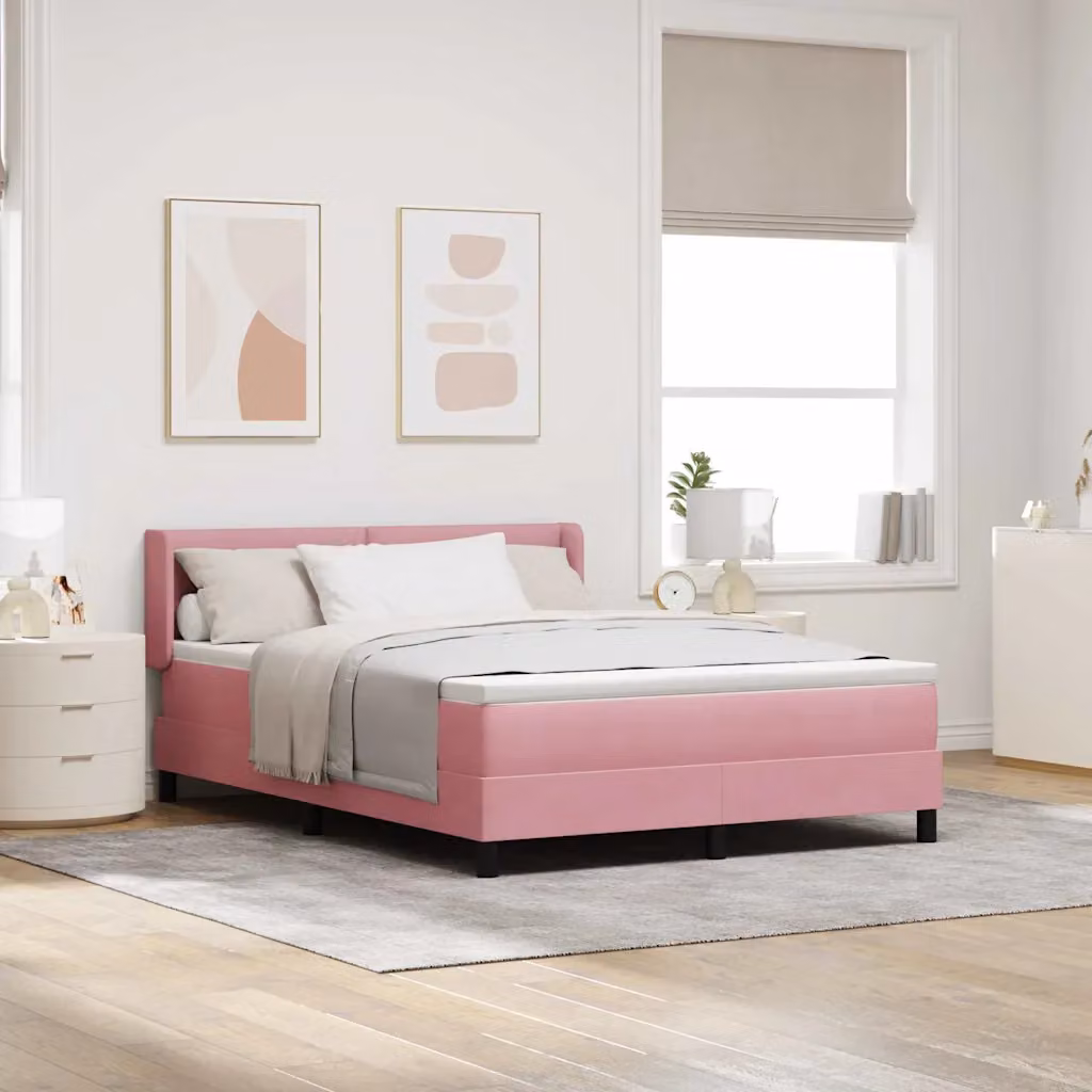 Letto a molle con testiera vidaXL in velluto rosa L/P: 140 x 200 cm – 1