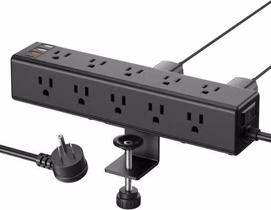 Organizer da scrivania con prese elettriche - 15 prese e USB-C - Spessore massimo 4,1 cm - Nero