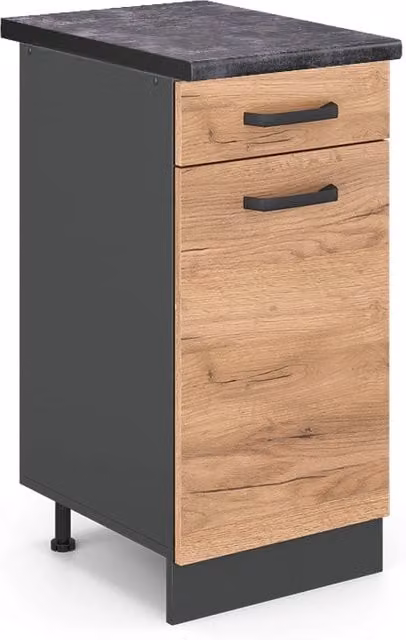 Mobiletto base per cucina Vicco R-Line in Rovere e Antracite con ante a battente e ripiani interni, L: 40 cm, H: 81,6 cm, P: 60 cm – 1