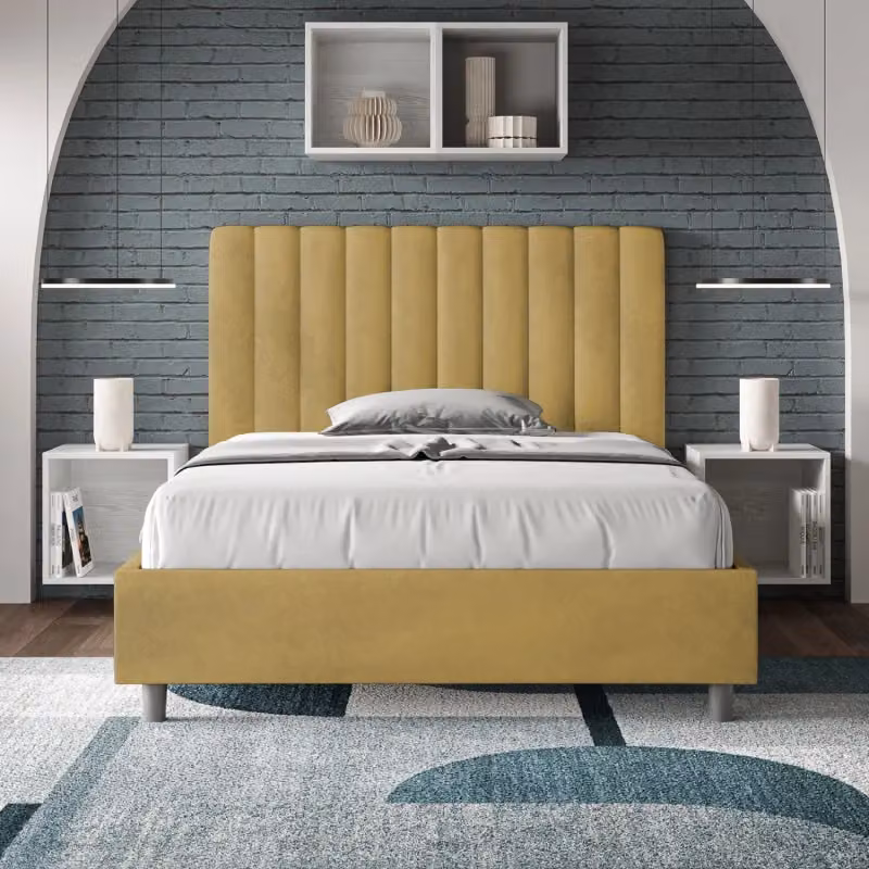 Letto imbottito con contenitore Agueda Ityhome, rivestimento in microfibra, colore giallo, L/P/H: 120 x 200 x 135 cm – 2