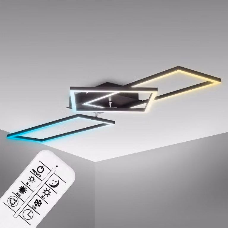 B.K.Licht Plafoniera LED 40W dimmerabile, CCT luce neutra, fredda, calda, telecomando, 2 cornici orientabili, lampada da soffitto?frame? nera
