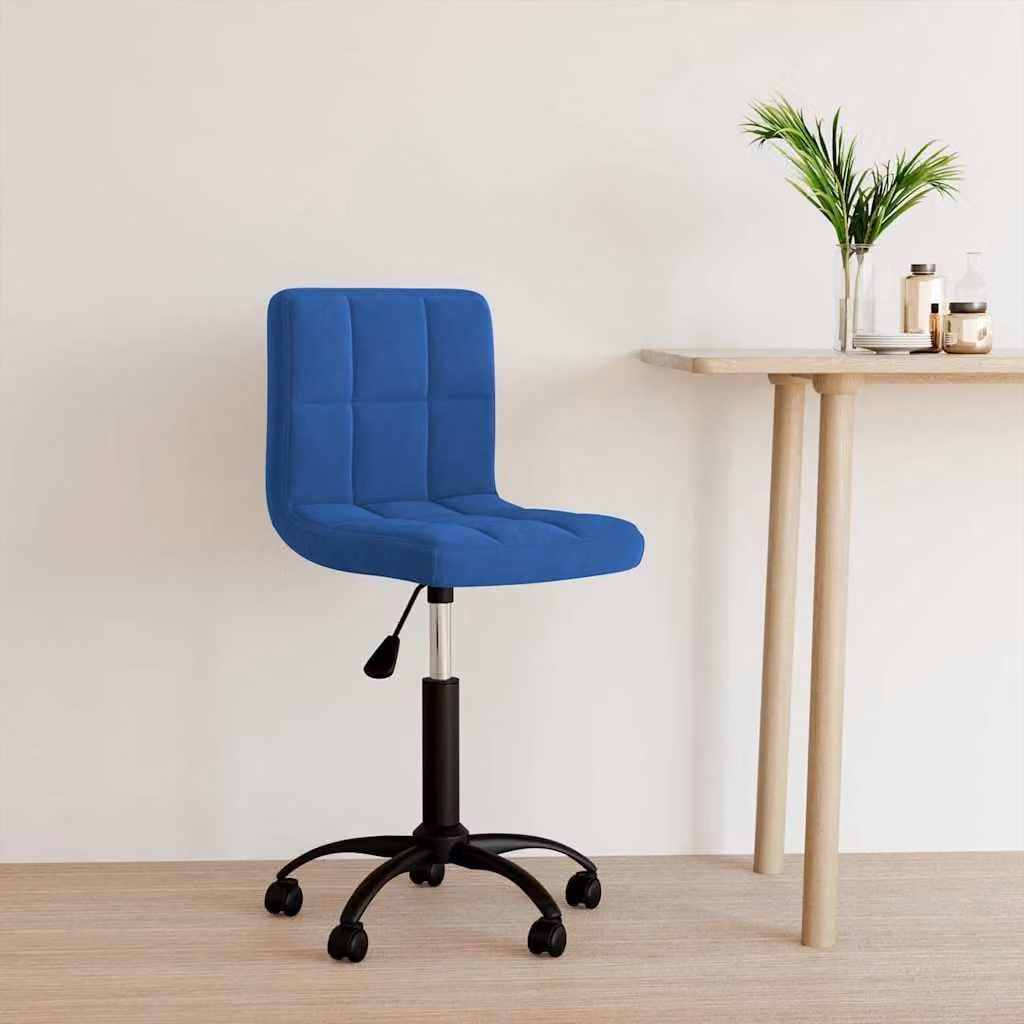 Sedia Girevole da Ufficio vidaXL in Velluto Blu con Base in Metallo e Ruote