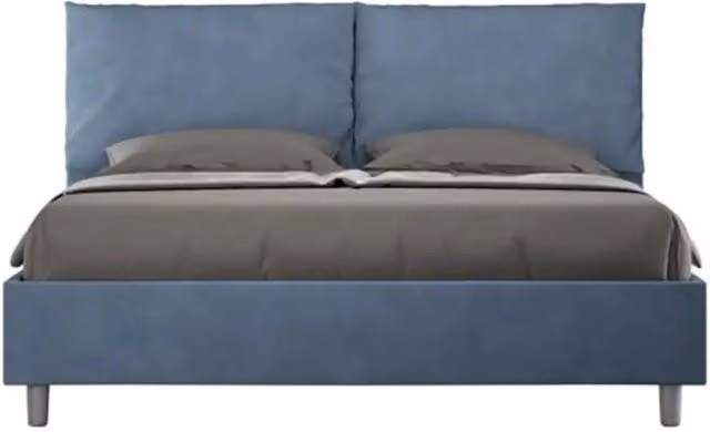 Letto matrimoniale senza rete imbottito 160x200 microfibra blu Antea