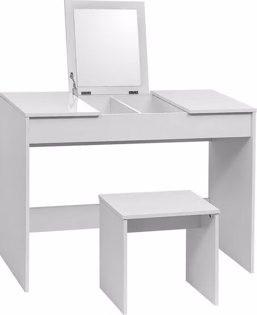 Tavolo per trucco con specchio e funzione di ripostiglio - Tavolo elegante per trucco bianco 100x45x76cm