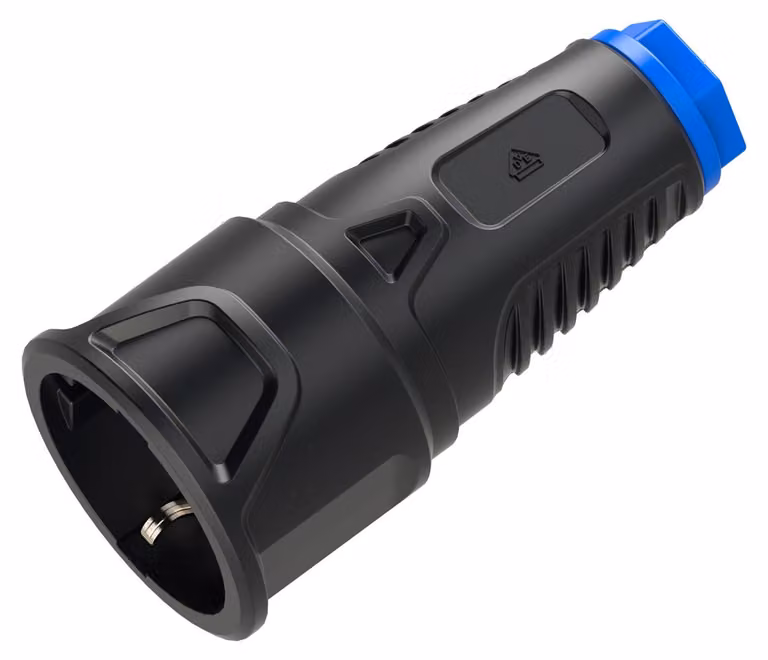 BACHMANN Spina con contatto di protezione in gomma CEE7/3, IP20, nero / blu