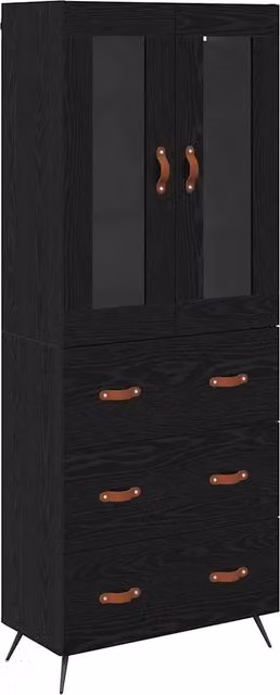 Credenza | Armadietto alto con ripiano 2 pcs Rovere Nero Legno multistrato