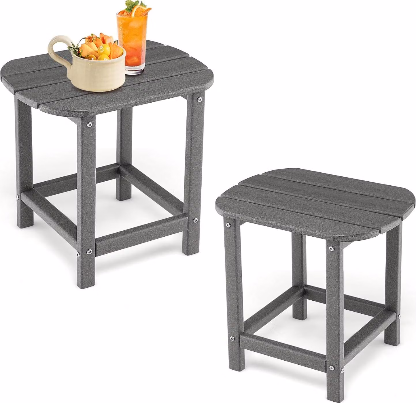 KOMFOTTEU Set da 2 tavolini da giardino in HDPE, tavolino ausiliario fino a 91 kg, tavolino da balcone resistente alle intemperie, tavolino da caffè per balcone, terrazza, cortile, 48 x 37 x 46 cm