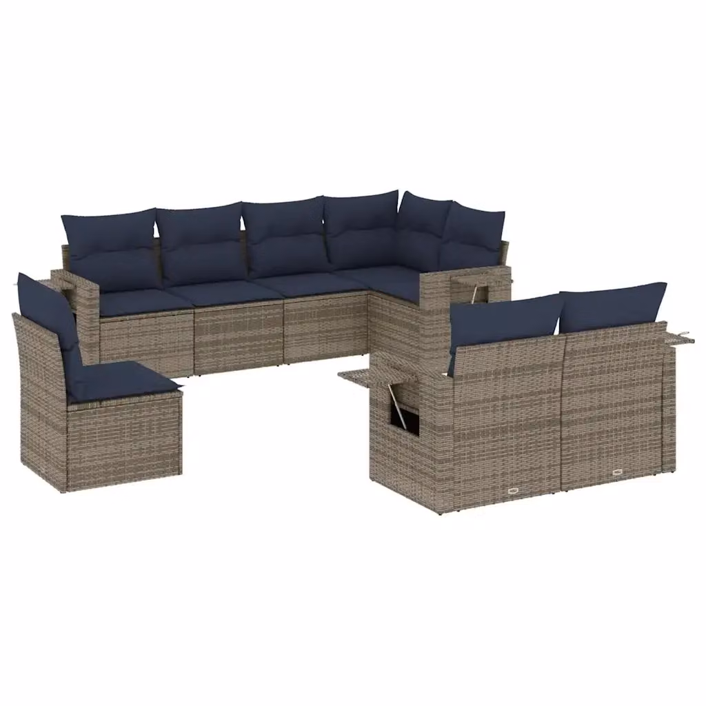 Set di divani da giardino vidaXL in polyrattan grigio con cuscini e struttura in metallo per 8 persone – 2