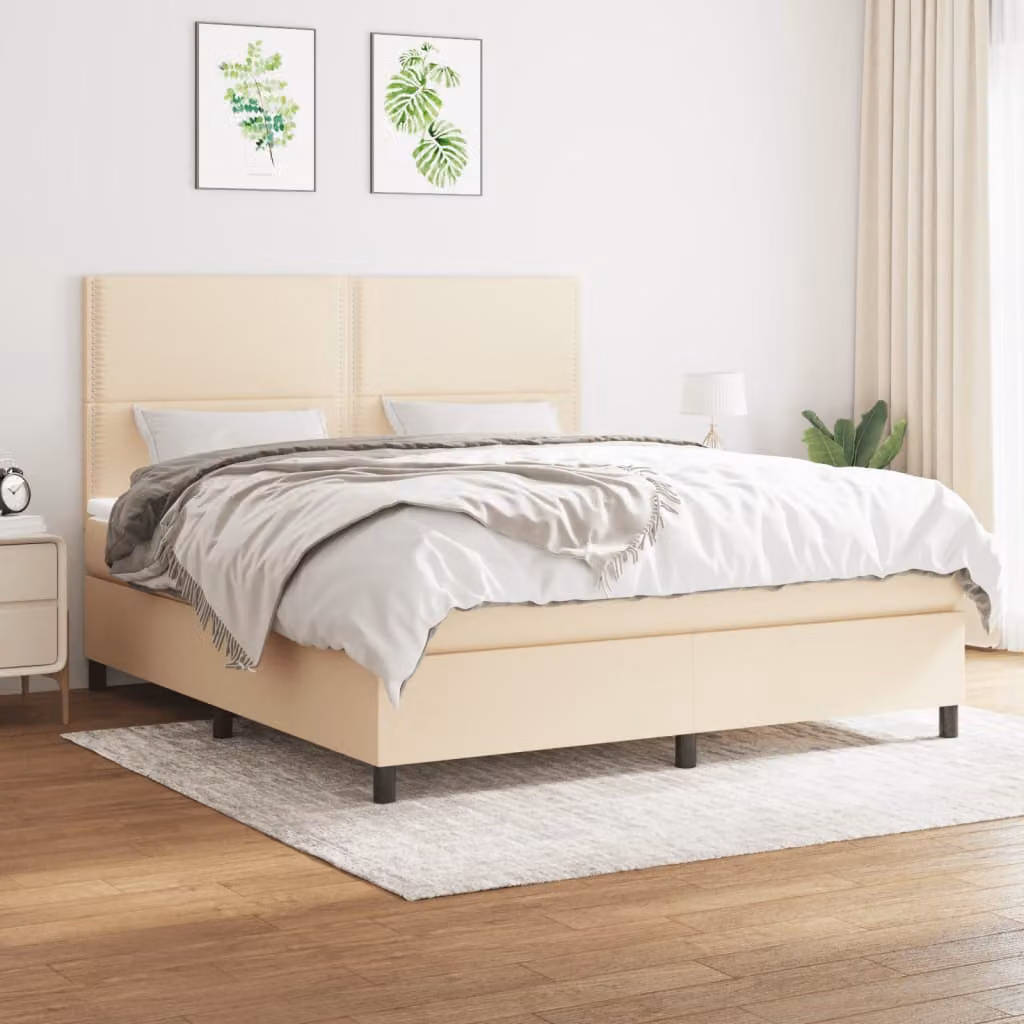 vidaXL Letto con Giroletto a Molle e Materasso in Tessuto, Beige e Bianco, L/P: 180 x 200 cm