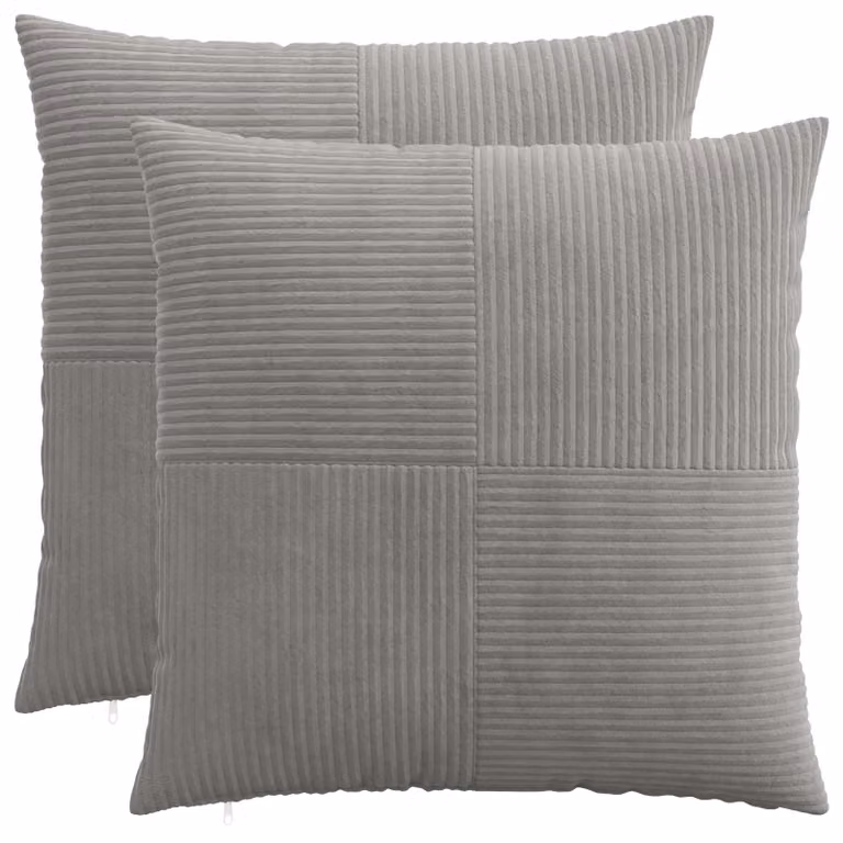 Set di 2 federe vidaXL ALMELO in velluto a coste grigio chiaro, L 55 cm x L 55 cm