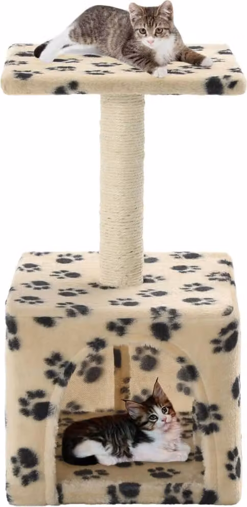 The Living Store Tiragraffi per gatti in sisal 55 cm Beige con impronta di zampa