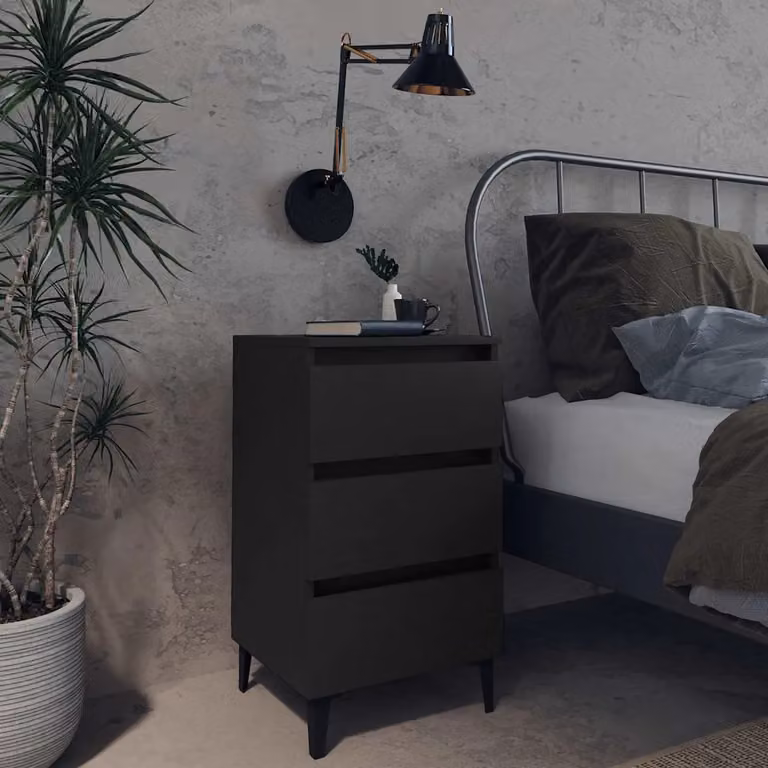 Comodino in stile industriale vidaXL con gambe in metallo nero e finitura opaca L: 40 cm, P: 35 cm, H: 69 cm