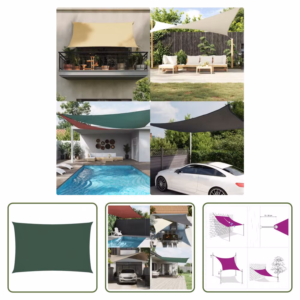 The Living Store Tenda da sole in tessuto Oxford rettangolare 4x7 m Verde scuro