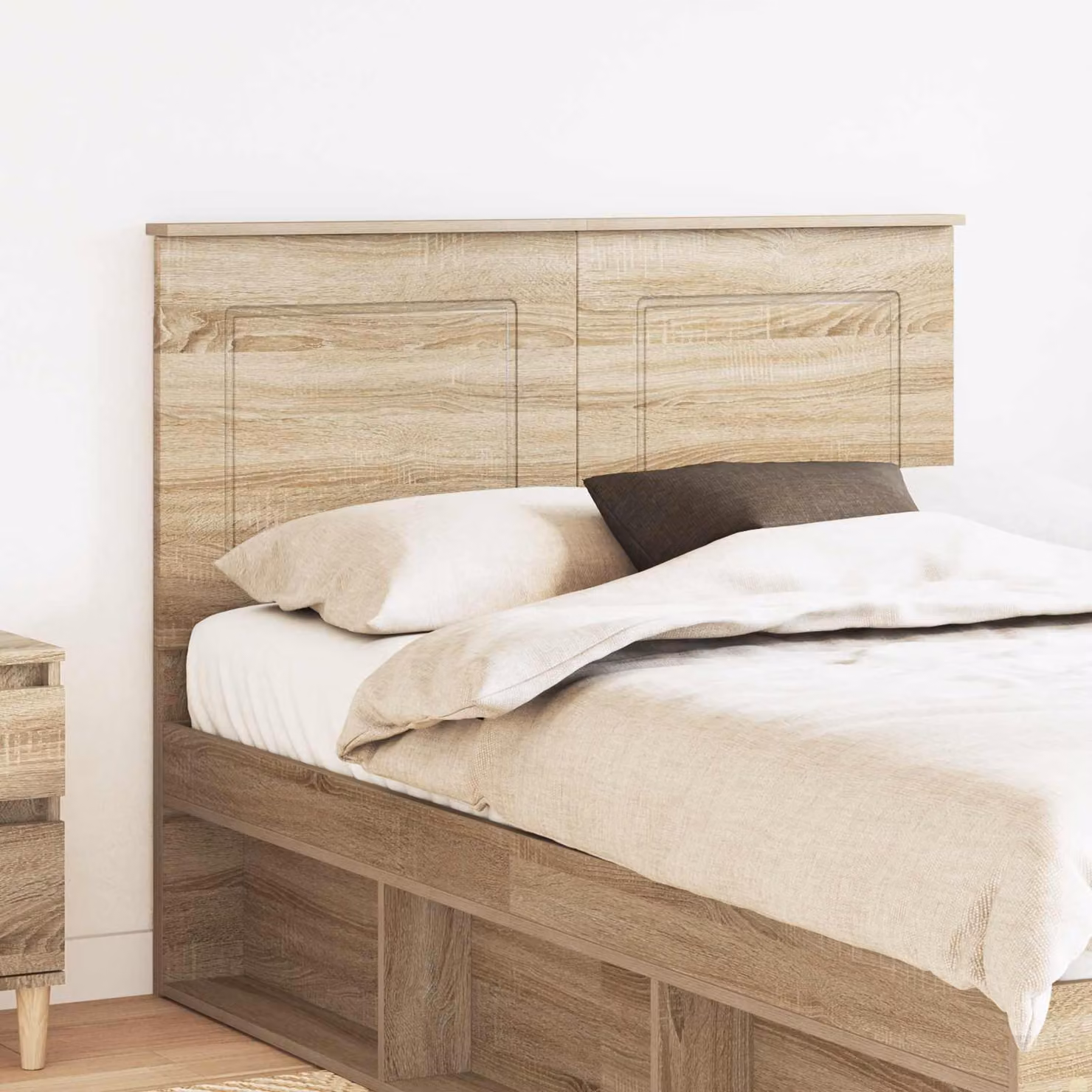 Testiera per letto vidaXL in legno ingegnerizzato Rovere Sonoma, colore marrone, L: 138 cm, H: 70 cm, P: 18 cm