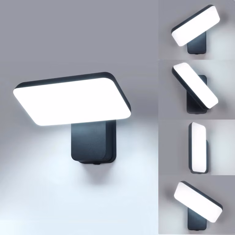 Lampada da parete esterna a LED, 16W, grado di protezione IP65, orientabile a 350°, luce bianca fredda (6500K), colore nero