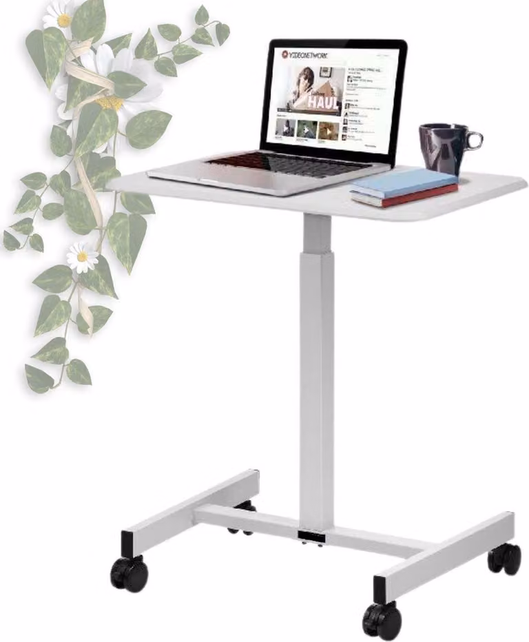 Happyment Sit-Stand Office - Scrivania per computer portatile regolabile in altezza - Bianco