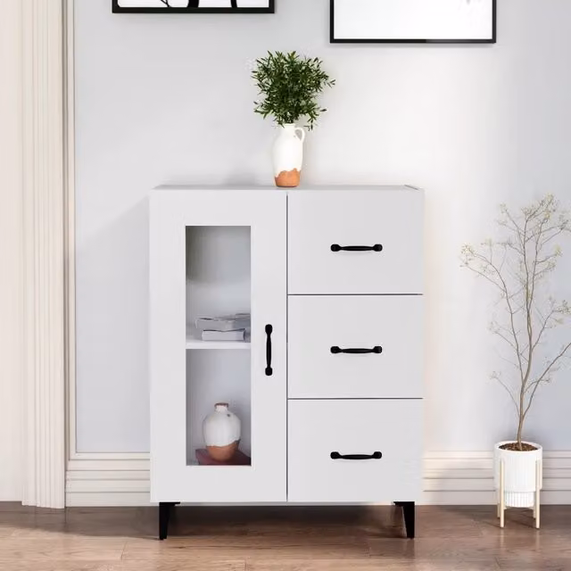Credenza Buffet Armadio da Cucina Design Mania Bianca in Legno Multistrato L: 69,5 cm, P: 34 cm, H: 90 cm