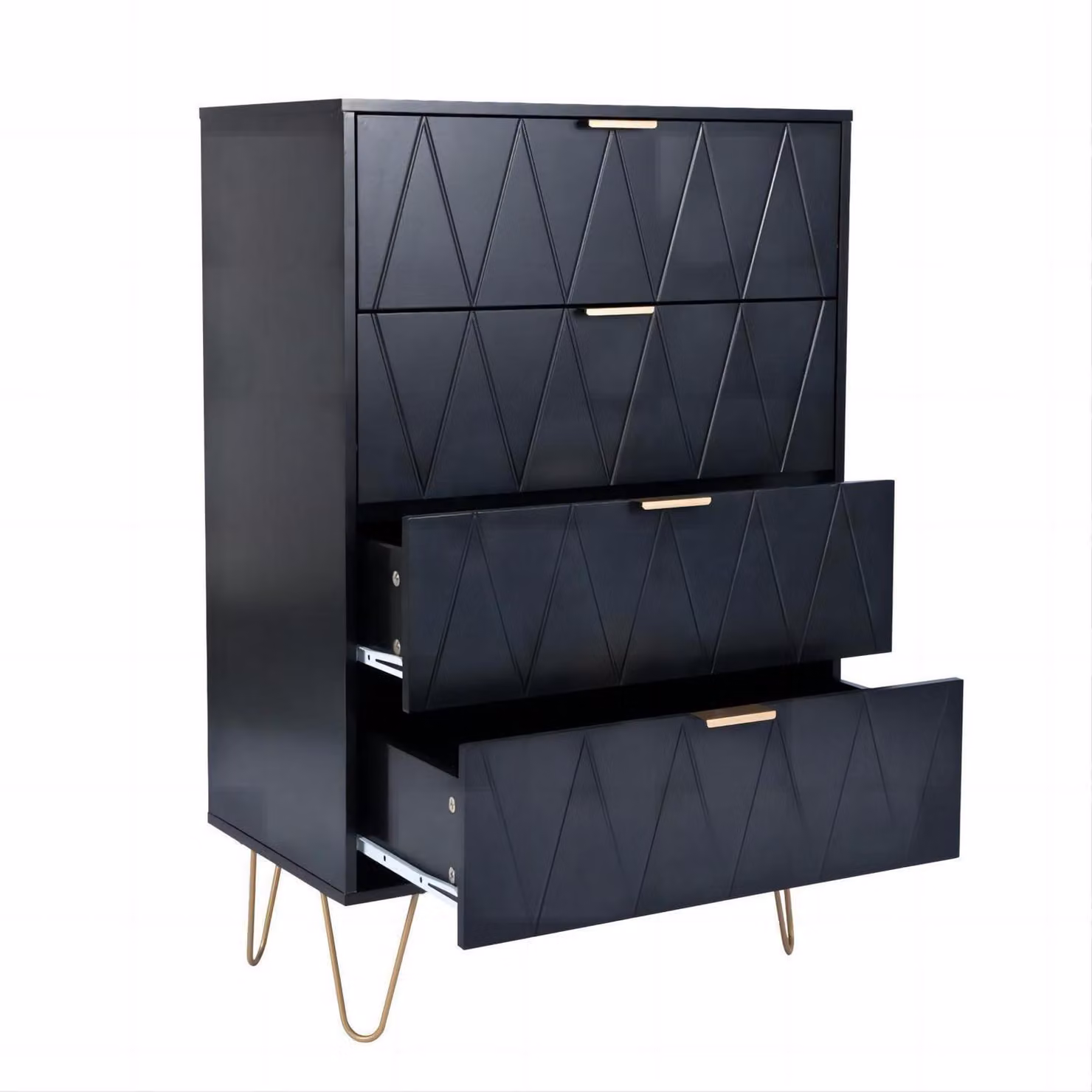 Comodino con 4 cassetti, dimensioni 60 x 34 x 91 cm, colore nero