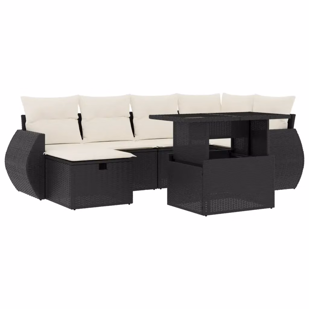 Set Divani da Giardino vidaXL in Polyrattan Nero con 7 Pezzi e Cuscini Imbottiti – 2