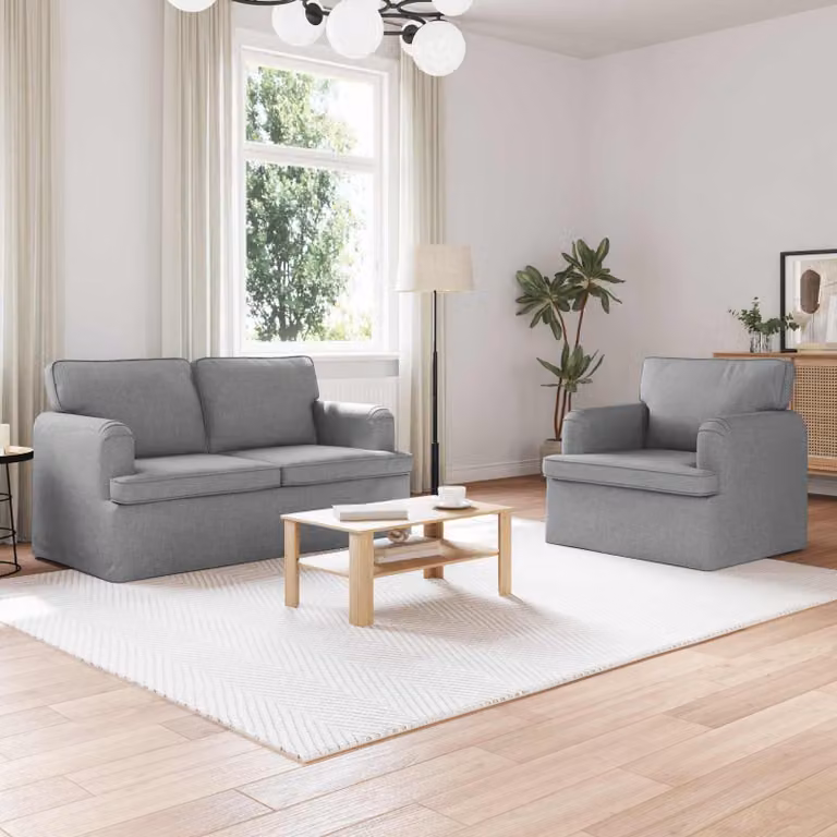 Set di 2 divani moderni vidaXL in tessuto grigio con struttura in metallo L/P/H: 144 x 80 x 85 cm