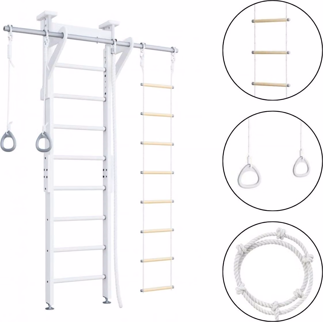 Barre a muro Eco 2 Bianco | Parete ginnica in legno Eco 2 | Struttura per arrampicata a muro Eco 2