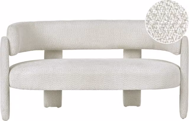 Divano a 2 posti in ciniglia di poliestere bianco sporco moderno e confortevole con seduta e schienale curvi in stile scandinavo