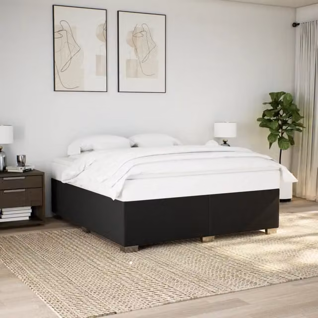 Giroletto vidaXL in tessuto nero con doghe in legno L: 180 cm, P: 200 cm