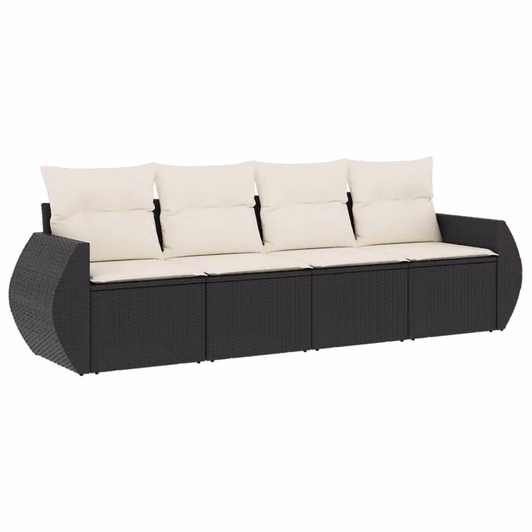 Set Divani da Giardino 4 pz con Cuscini Nero in Polyrattan