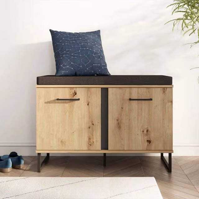 Mobile da ingresso Roascio DMORA in legno rovere marrone con seduta integrata L: 84.5 cm, P: 35 cm, H: 59.5 cm – 1