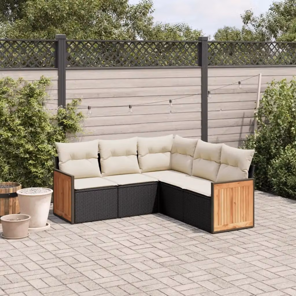 Set Salotto da Giardino a Forma di L composto da 5 Pezzi con Cuscini e Struttura in Metallo Nero e Polyrattan – 2