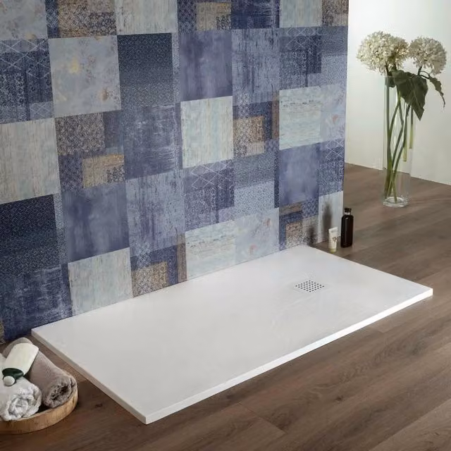 Piatto Doccia Resina Tagliabile 90x120 cm Bianco Effetto Pietra
