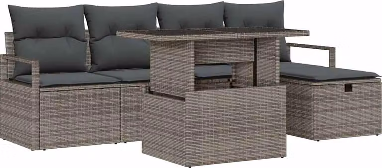 Set Divano da Giardino con cuscino 6 pcs Grigio Poly Rattan