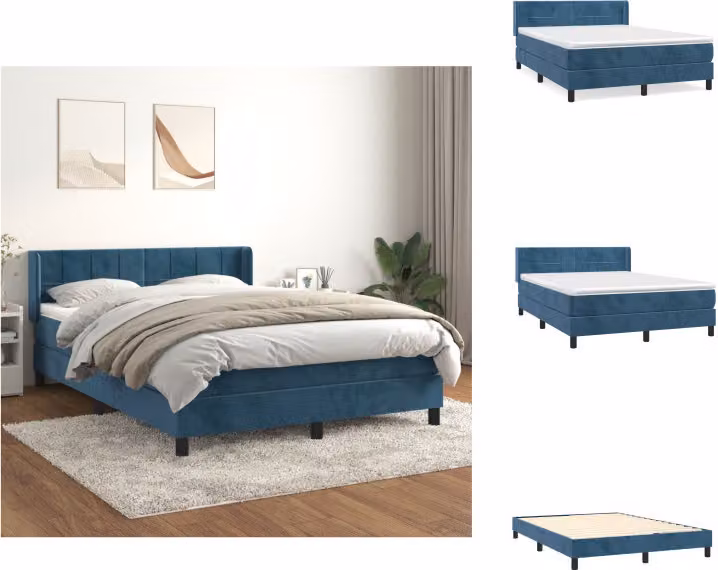 vidaXL Letto a molle con materasso blu scuro 140x200 cm in velluto - Letti e strutture letto