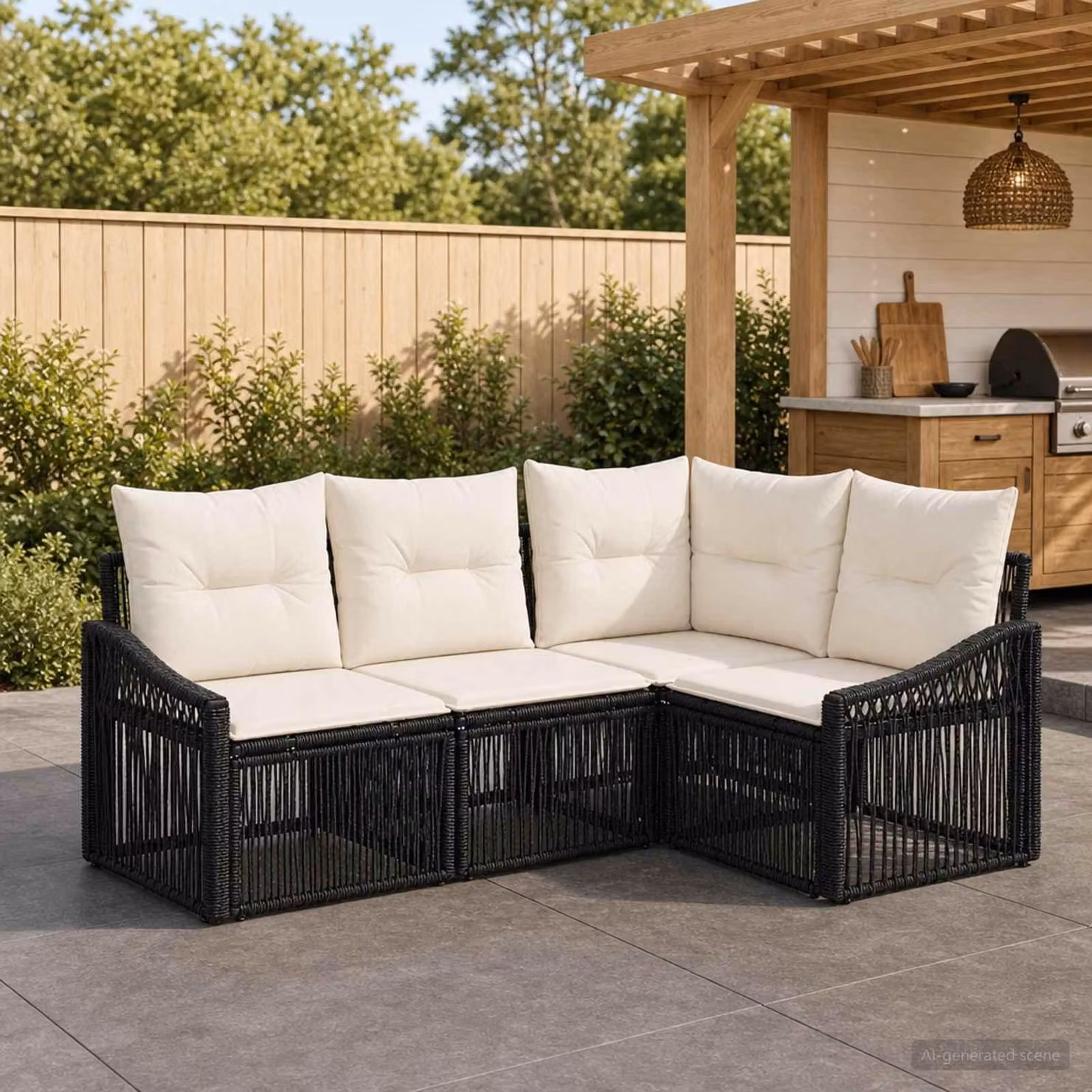 Maison Exclusive - Set da giardino composto da 4 pezzi, divano in rattan sintetico nero