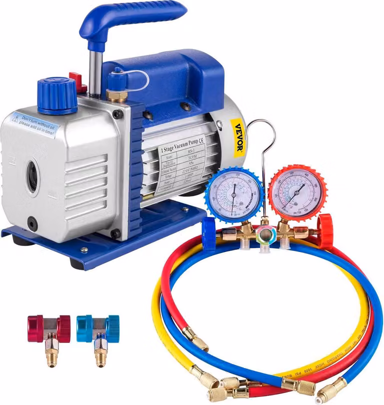 Kit pompa per vuoto refrigerante 3CFM 1/4HP, 84 L/min Strumenti controllati dal refrigerante HVAC Pompa per vuoto monostadio AC Set manometro A/C Refrigerante (3CFM 1/4HP)