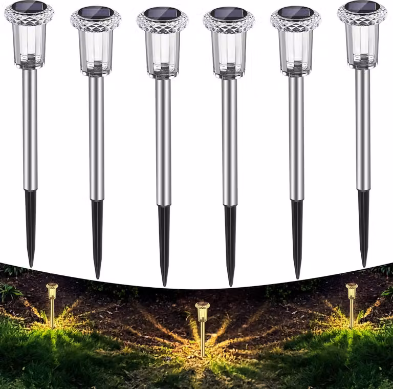 Lampade solari per giardino e uso esterno, IP65 Lampade LED per prato e terreno (bianco caldo), 6 pezzi