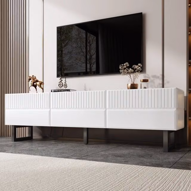 Mobile TV 170x35x47 cm con cassetti spaziosi in MDF e pannello truciolare bianco e nero