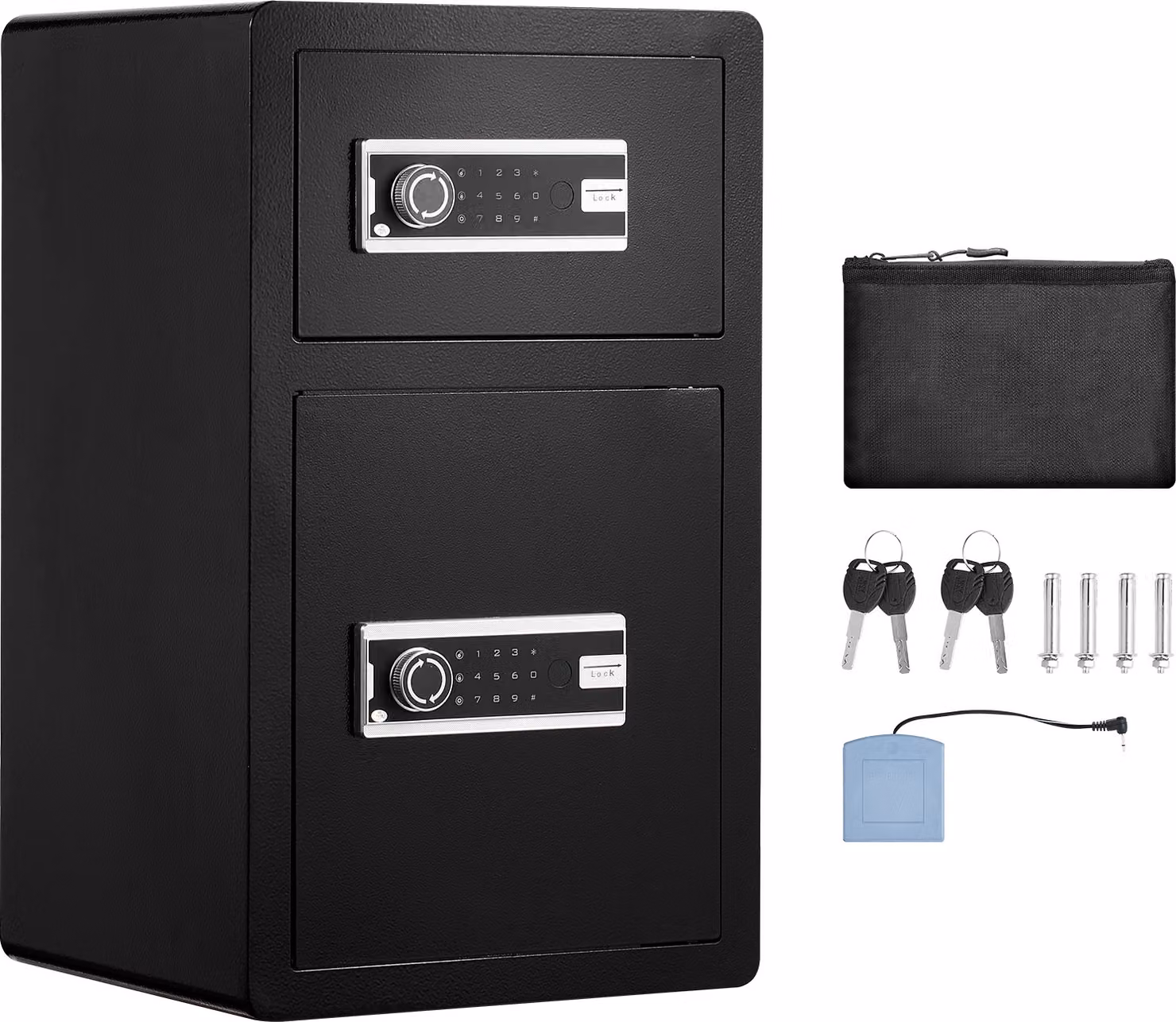 Cassaforte SucceBuy a doppia anta, 4,5 metri cubi, nera, con serratura a chiave e protezione con password, tastiera, luce LED, tasca ignifuga, divisori regolabili per gli oggetti di valore