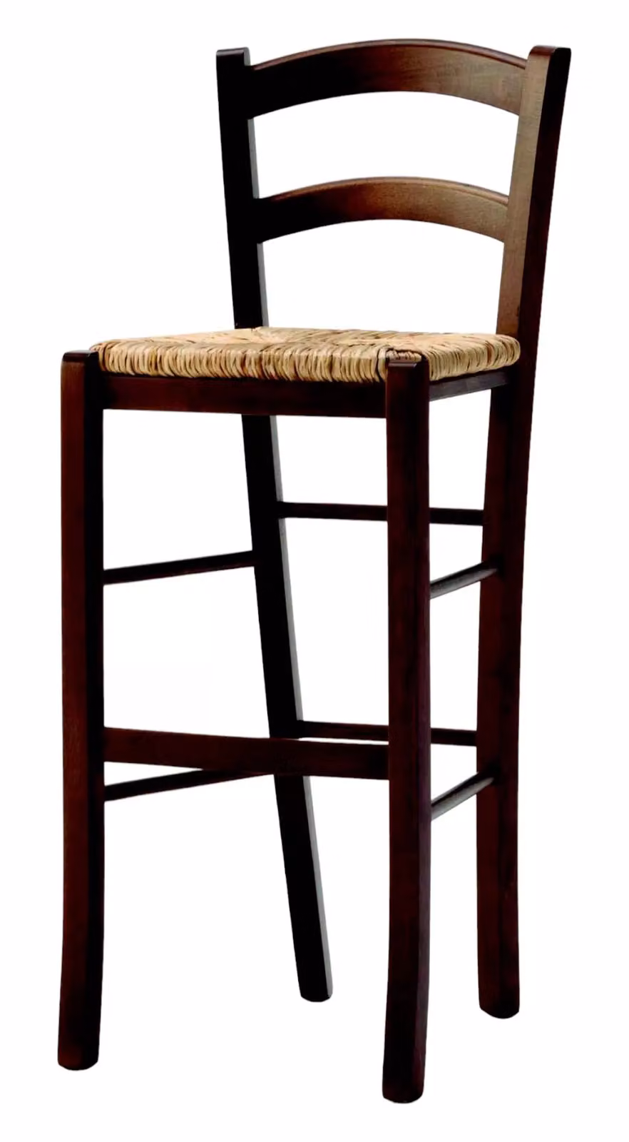 Sgabello in stile arte povera Mobili 2G in legno di faggio color noce con seduta in paglia L: 47 cm, P: 46 cm, H: 101 cm – 2