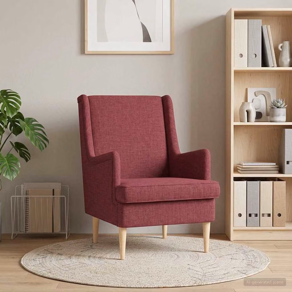 Poltrona moderna vidaXL in tessuto rosso con braccioli e struttura in legno e metallo