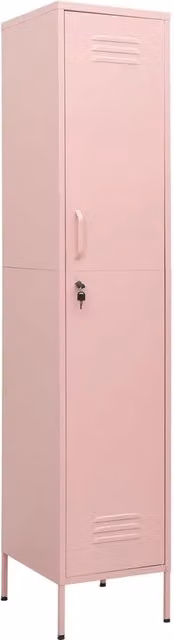 Armadietto moderno HELLOSHOP26 in metallo rosa opaco con ripiani interni e serratura, L: 35 cm, P: 46 cm, H: 180 cm