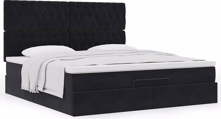 Struttura Letto Pouf con Materassi Nero 160x200 cm in Velluto