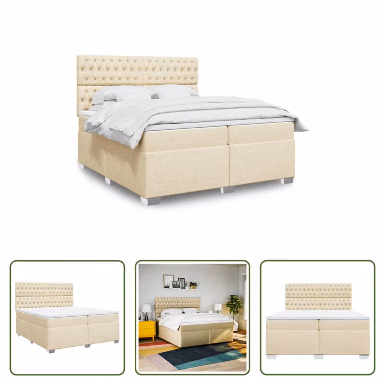 The Living Store Letto a molle con materasso crema 200x200 cm in tessuto