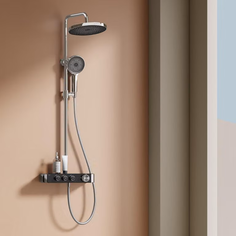 Sistema doccia con termostato, soffione a pioggia 36x24 cm, cromato