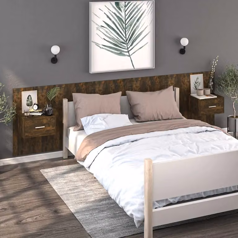 Set di 2 comodini da muro vidaXL in rovere fumo color marrone opaco