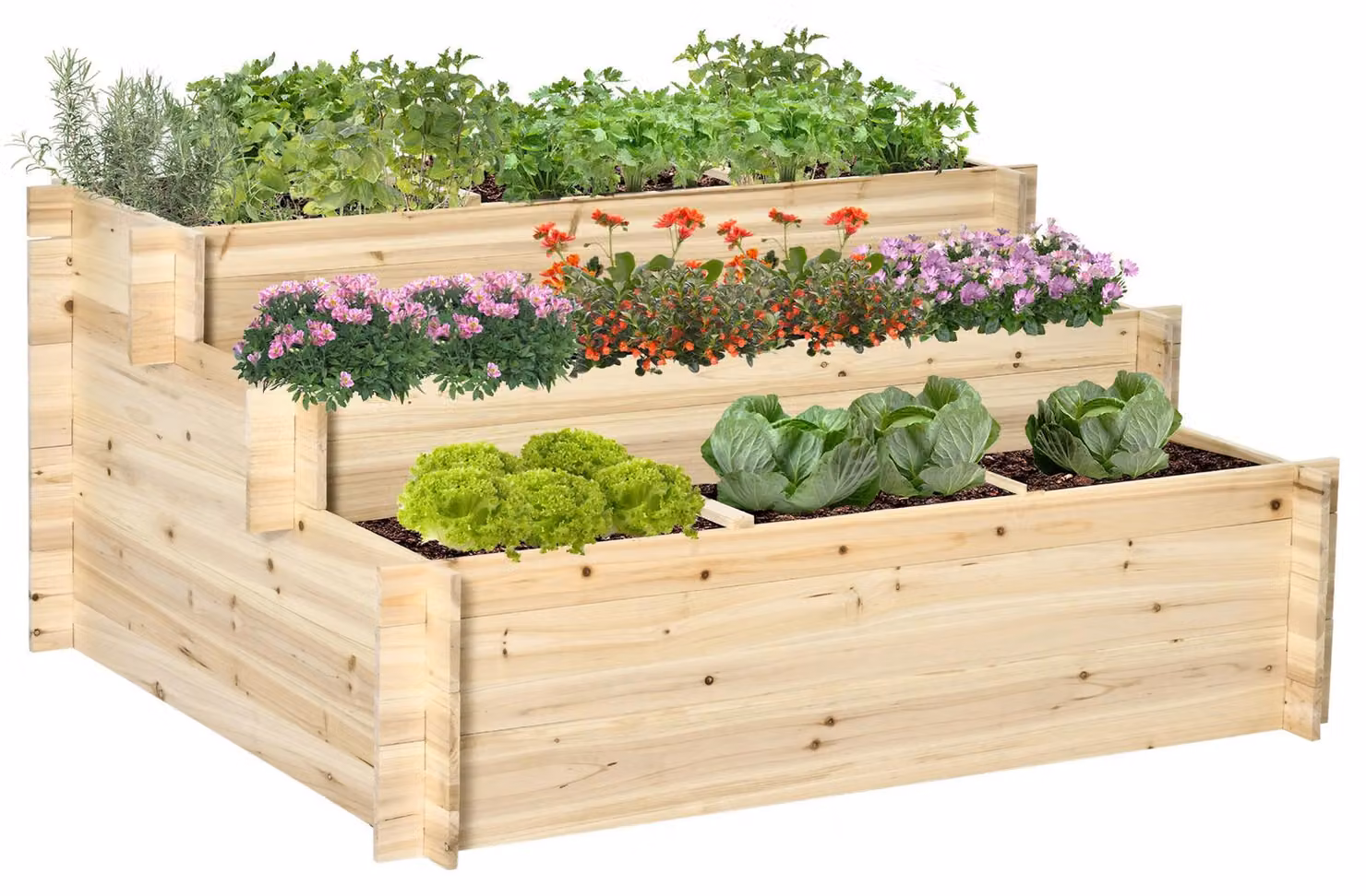 Vaso da giardino - Vaso per piante - Contenitore per coltivazione - Tavolo per piante - Fioriera quadrata - 3 livelli con 9 scomparti
