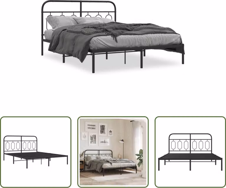 The Living Store Struttura letto con testiera in metallo nero 140x190 cm