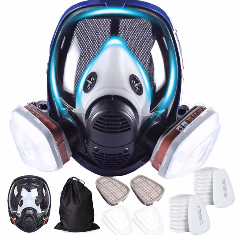 Maschera facciale riutilizzabile - Maschere antigas con filtro - Maschera antipolvere industriale - 10 dischetti di cotone filtranti - 5 paia di guanti - Adatta per verniciatura a spruzzo/levigatura/pittura