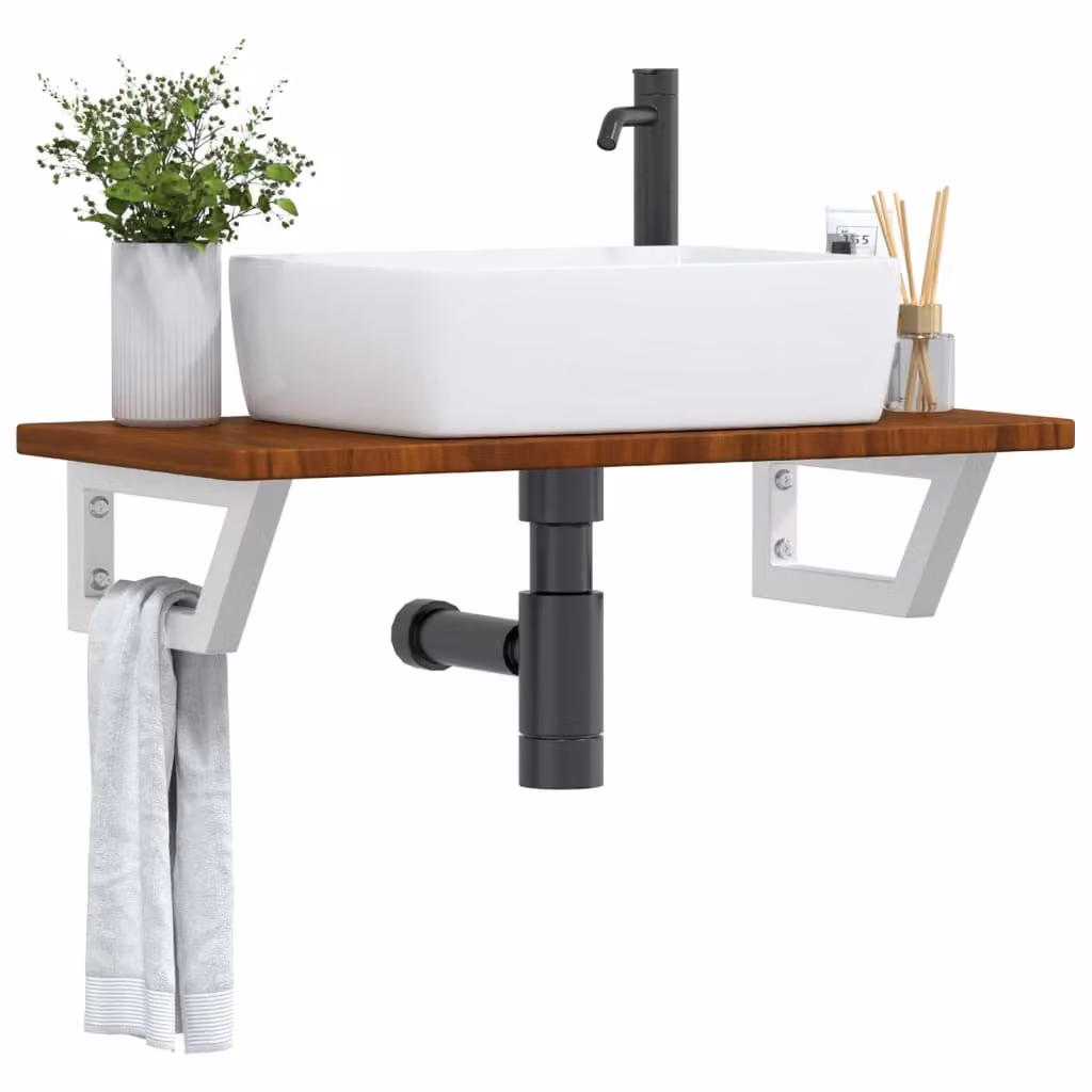 vidaXL Ripiano a Parete per Lavabo Moderno in Acciaio e Rovere Multicolore