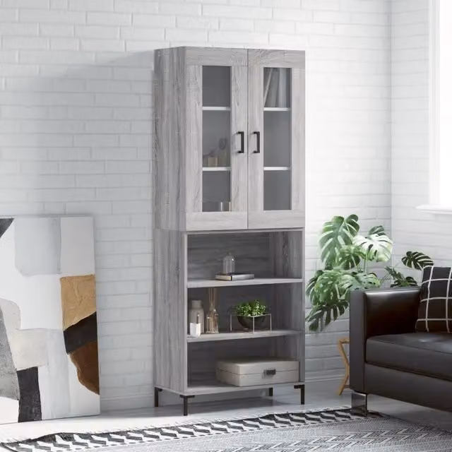 Credenza moderna vidaXL in legno e metallo, colore grigio, L: 69,5 cm, P: 34 cm, H: 180 cm – 1